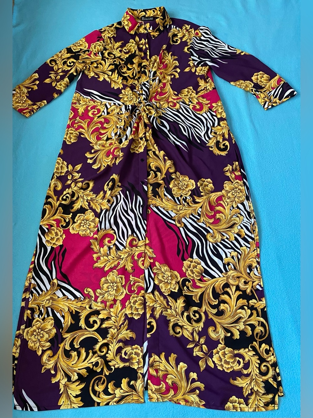 7th AVENUE New York & Company Maxi dress purple gold scroll print NEW size L